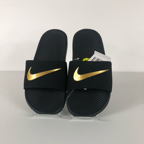 nike kawa slide black gold